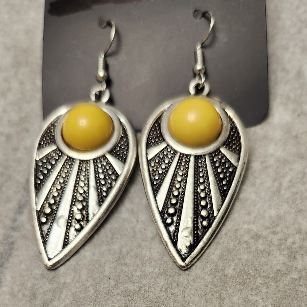 Silver and Yellow Teardrop Earrings